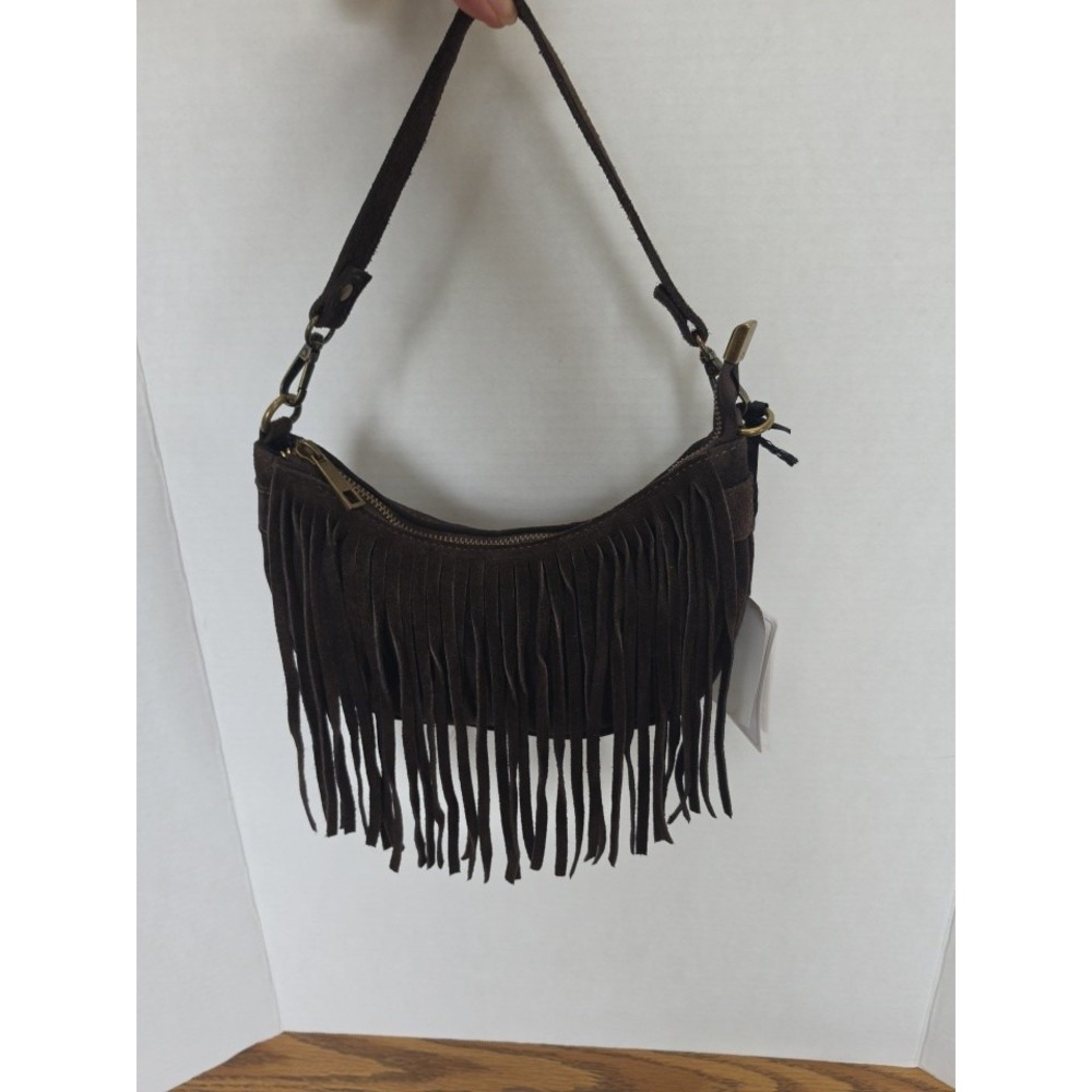 NWT Marlon Italy Suede Fringe Crescent Hobo Bag